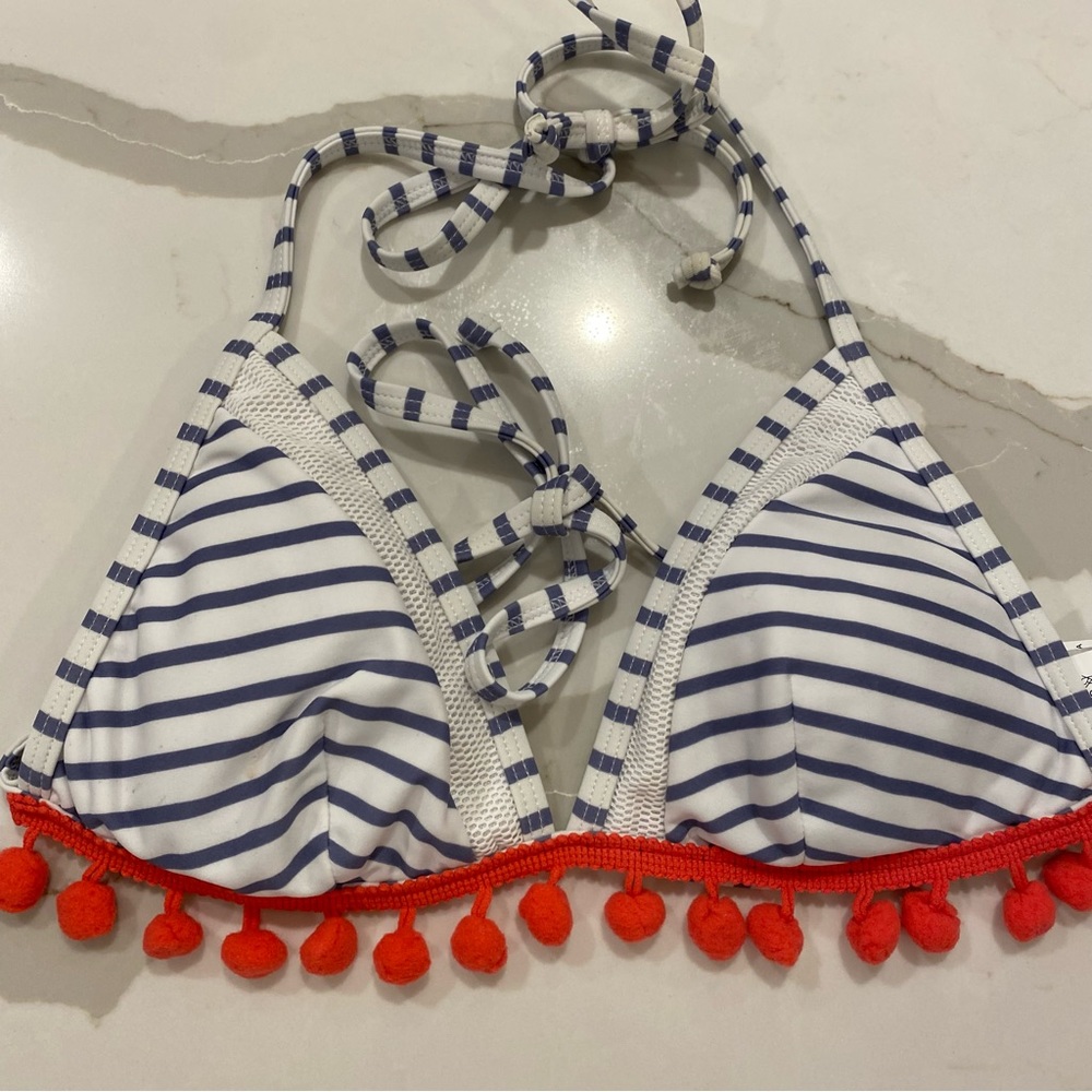 COCOSHIP High Waist Striped Pom Pom Bikini - Picture 5 of 10